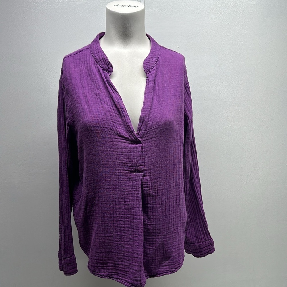 Xirena Blouse Top Shirt Long Sleeve Relaxed Beachy Chelsea Gauze Purple Small
